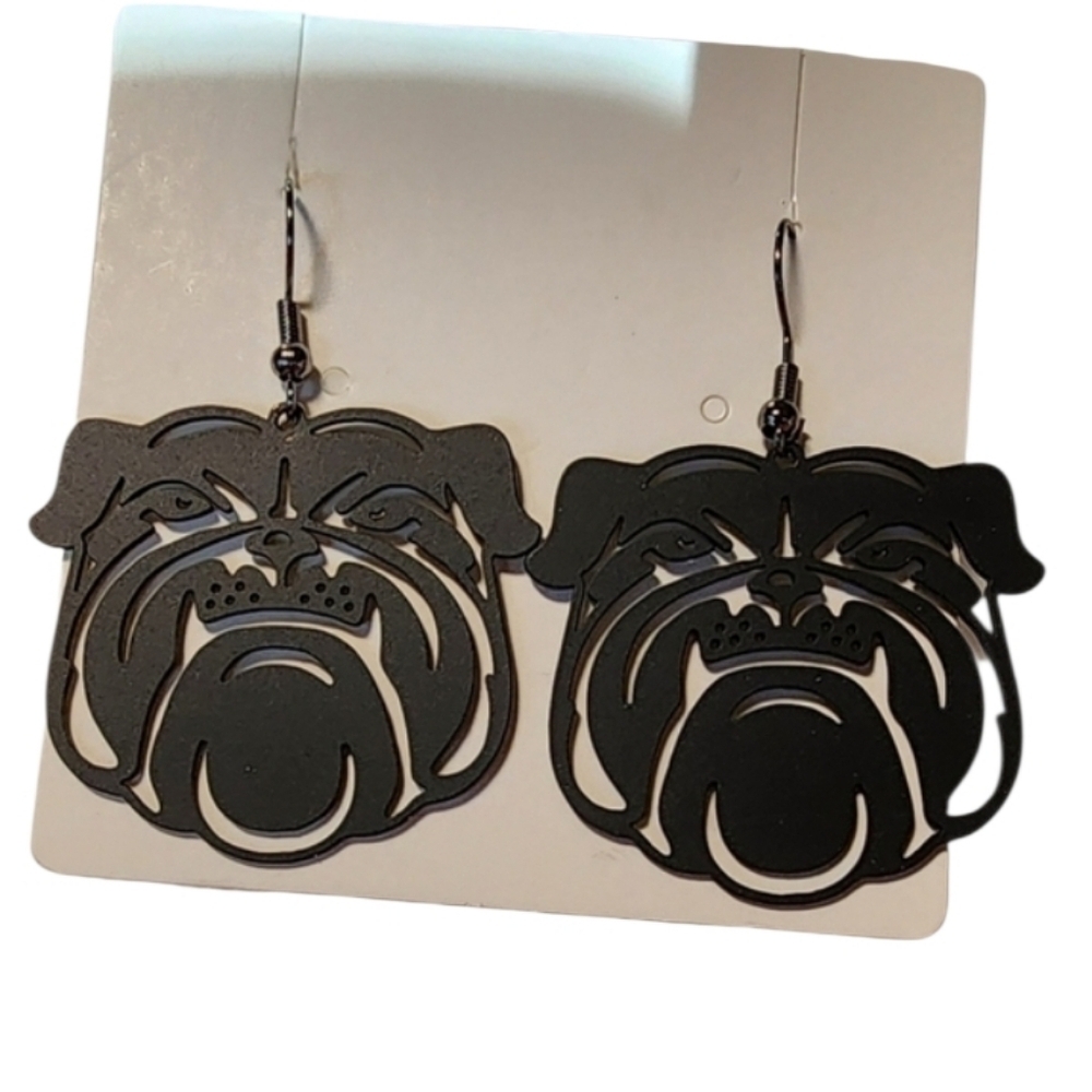 Black Georgia Bulldog Earrings 1.5 Inch